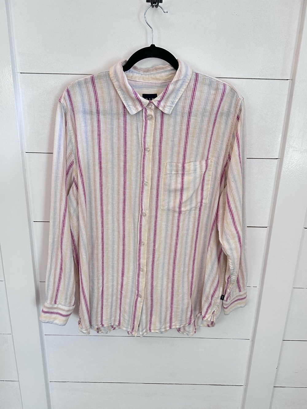 Gap Vintage Y2K XL Linen blend stripe corpcore classic coastal button down top - Picture 2 of 15